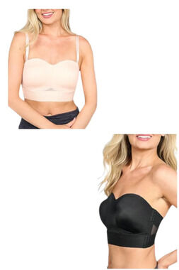 Rhonda Shear Women's 2-pack Molded Convertible Strapless Bra Blk/Pink - Regular